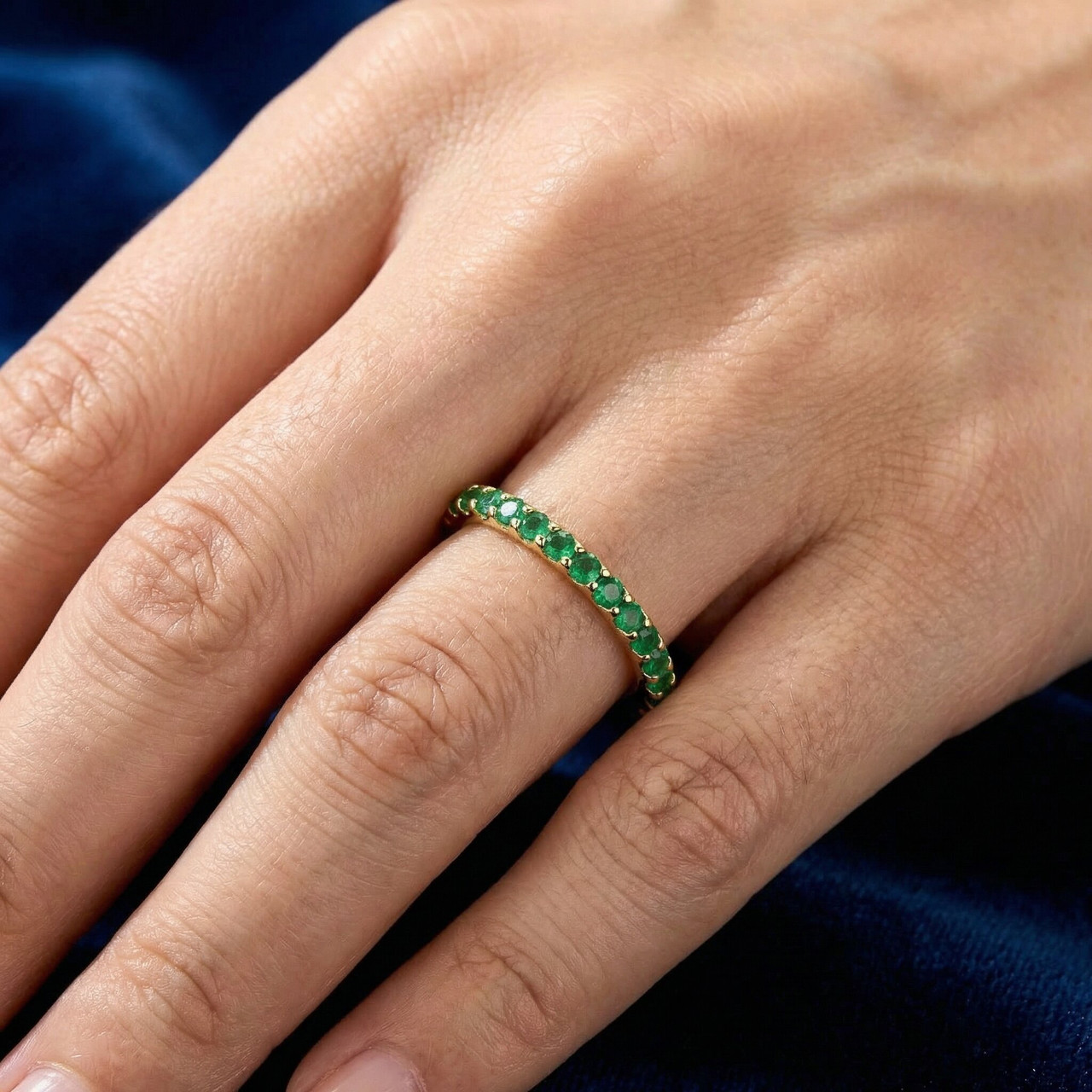 1/2Ct Emerald Eternity Ring Anniversary Band 10k Yellow Gold