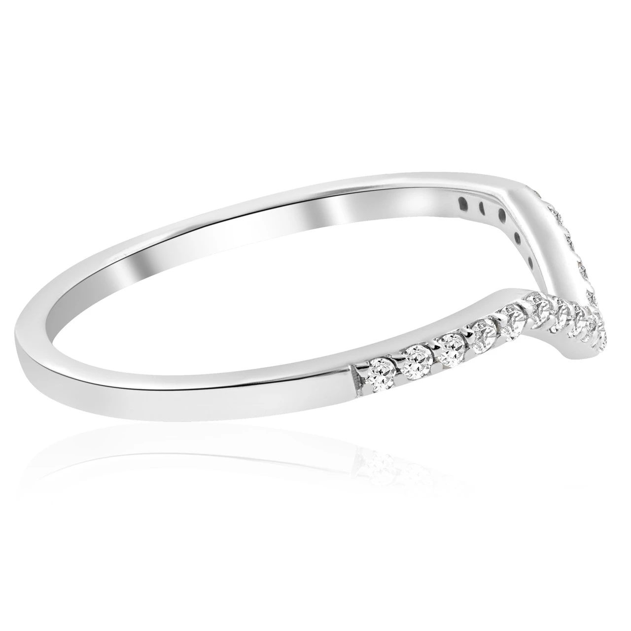 1/5Ct V Shape Curved Lab Grown Diamond Wedding Ring 10k White Gold (G-H, VS2-SI1)