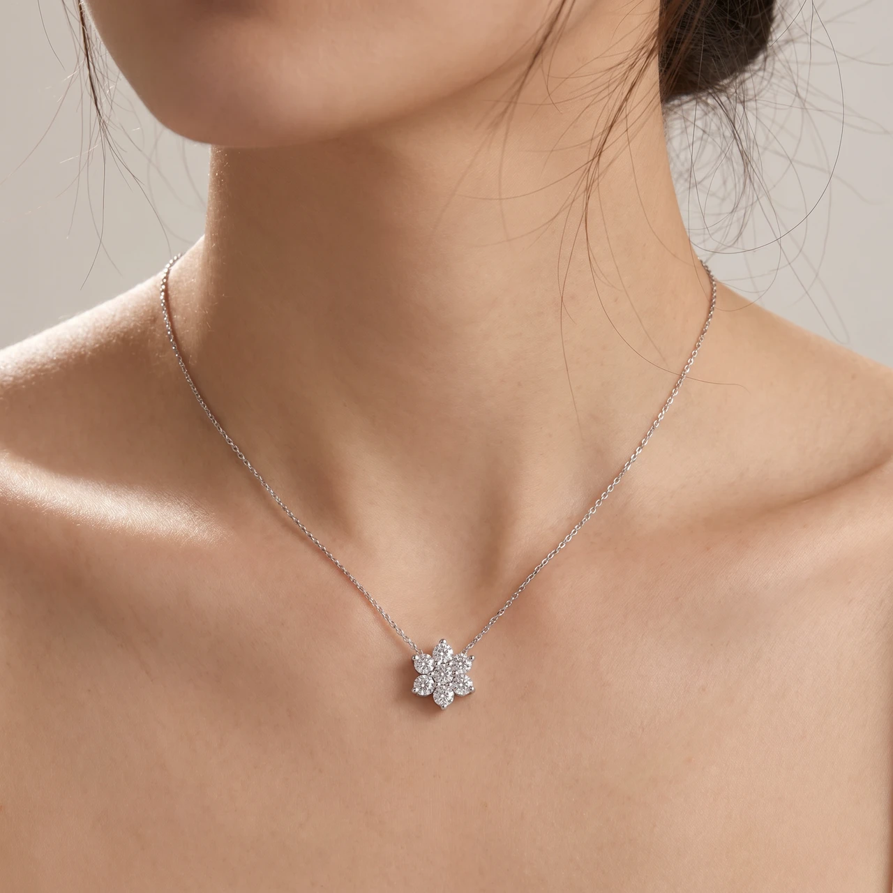 1/2Ct 7-Stone Diamond Pendant 14k White Gold 18" Necklace (H-I, I1)