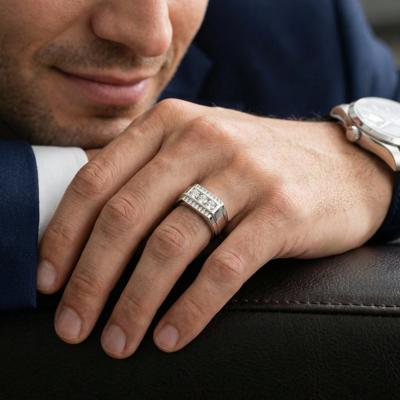 Men's 1 Ct T.W. Diamond Ring 10k White Gold (H-I, I1)