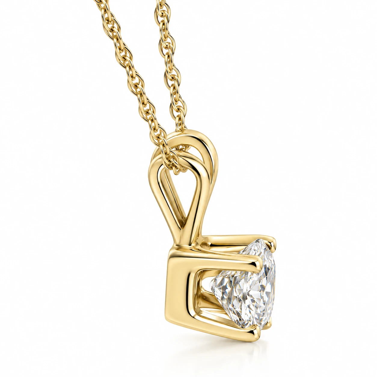 3/4ct Diamond Round Solitaire Necklace 14K Yellow Gold Pendant Lab Grown (F-G, VS2-SI1)