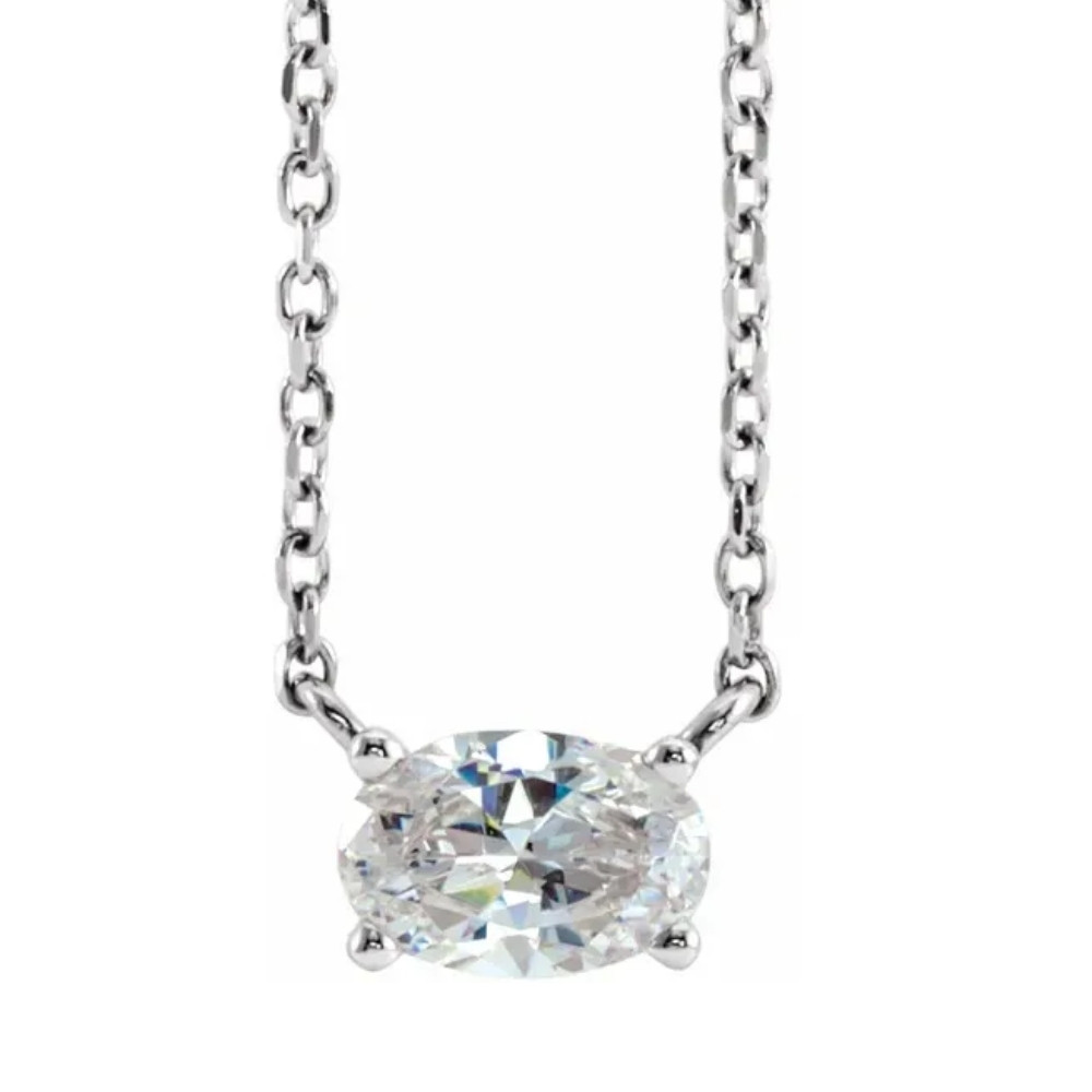 1/3Ct Oval Shape Sideways Solitaire Diamond Necklace in White or Yellow Gold (G-H, SI)