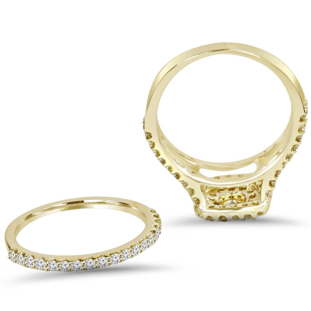 1 1/10CT Cushion Halo Diamond Engagement Wedding Ring Set 10K Yellow Gold (H-I, I1)