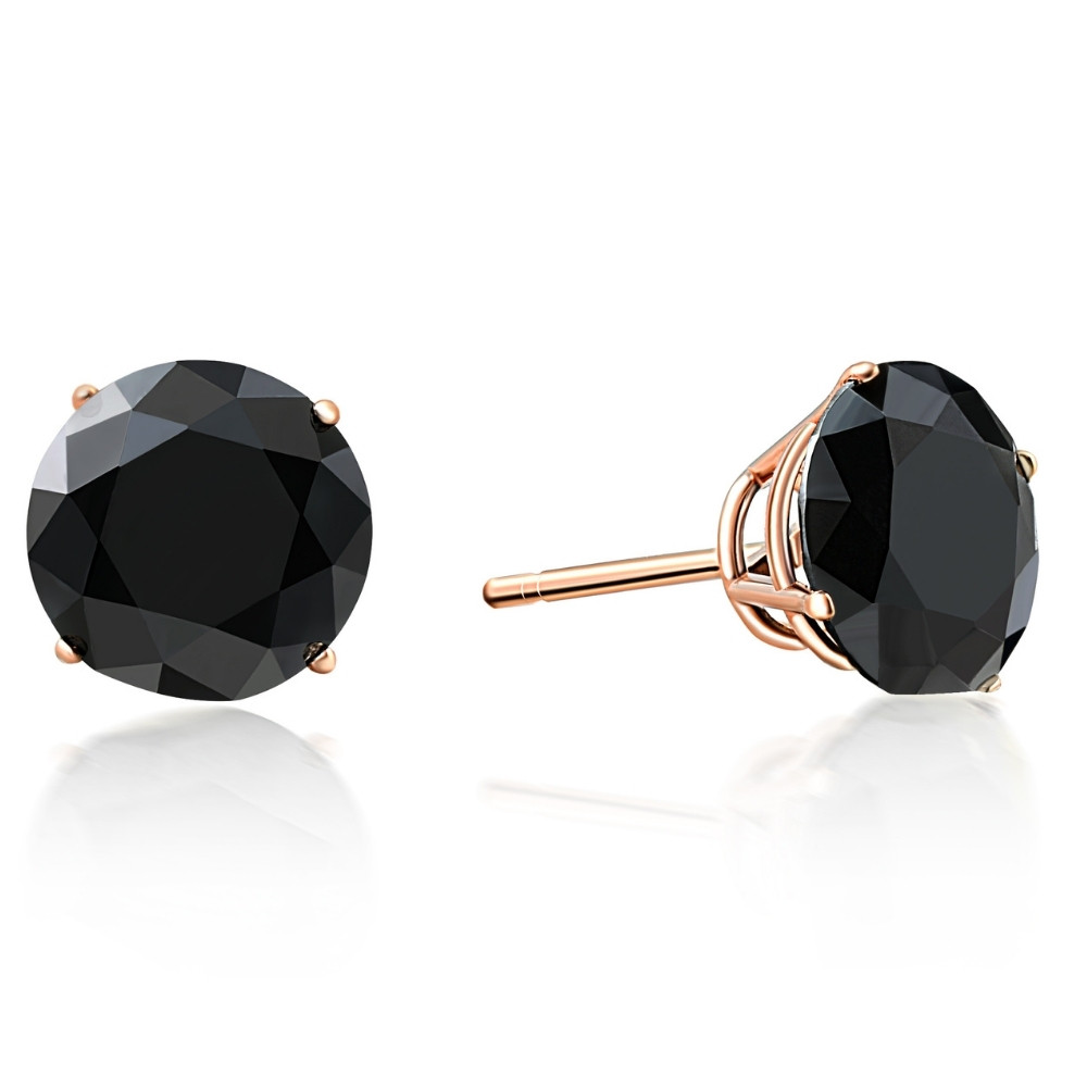 3 1/2 Ct TW (8mm) Round Black Moissanite Studs 14k Yellow Gold