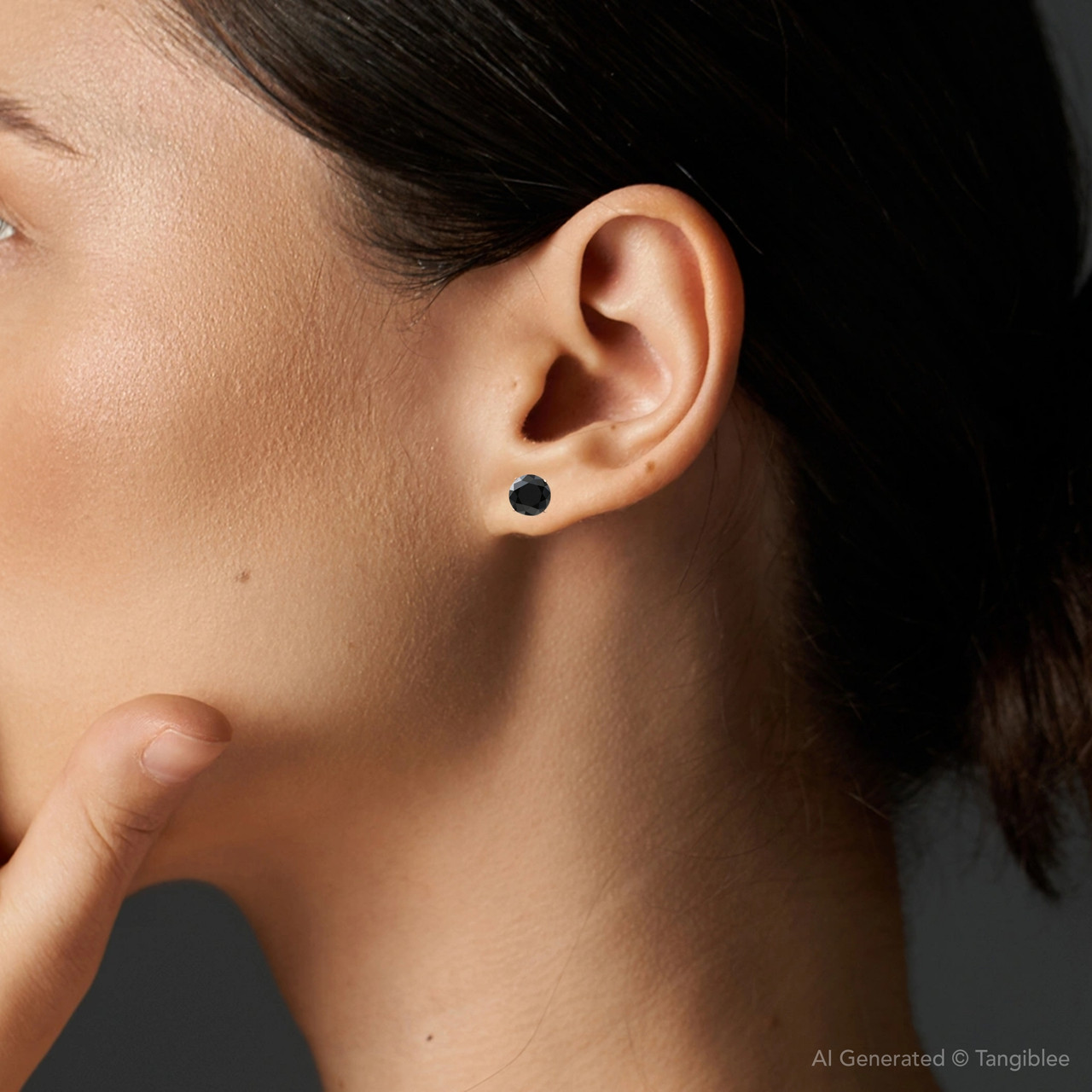 2 3/4 Ct TW (7mm) Round Black Moissanite Studs 14k Yellow Gold