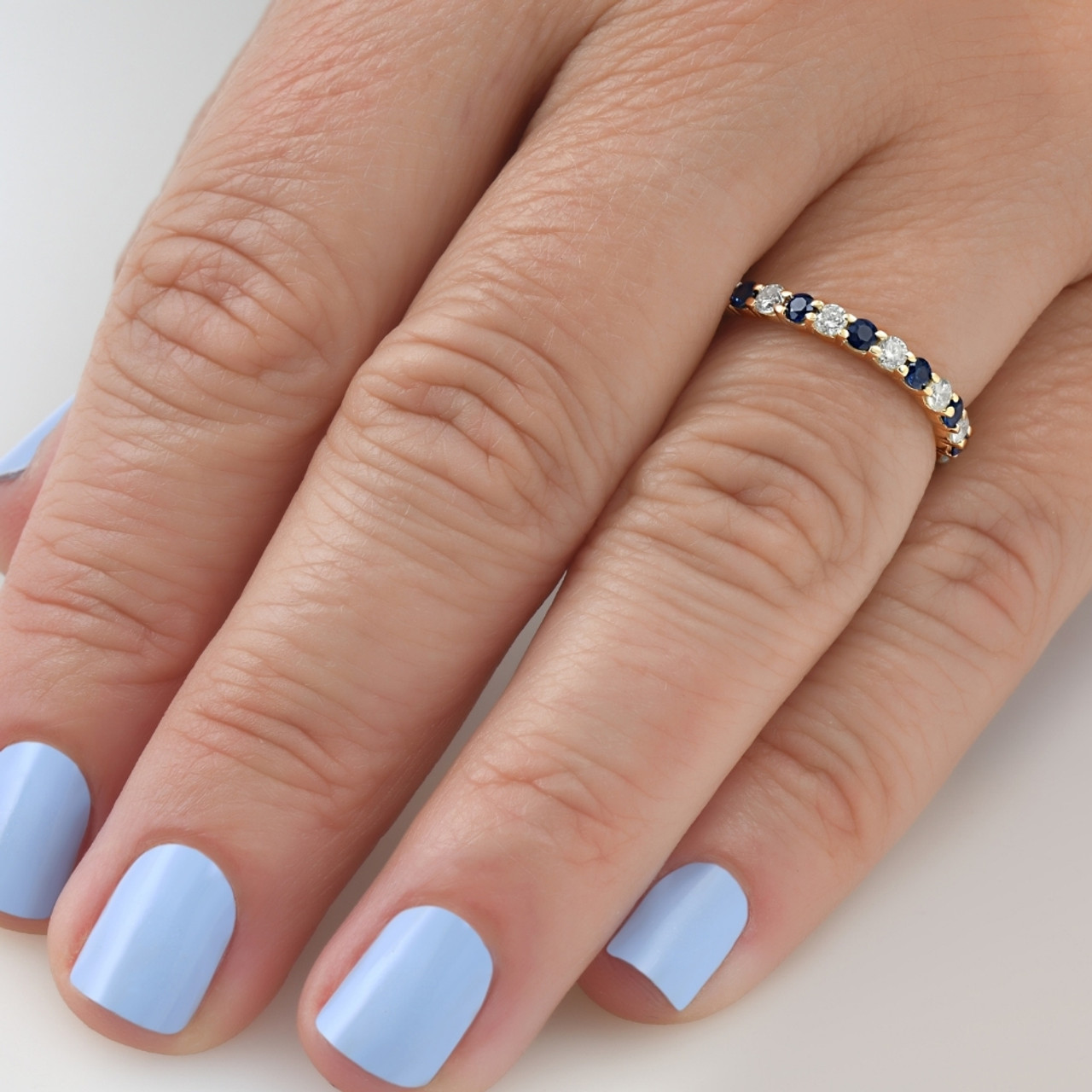 1 cttw Blue Sapphire Diamond Wedding Eternity Ring 10k Yellow Gold (G-H, I1)