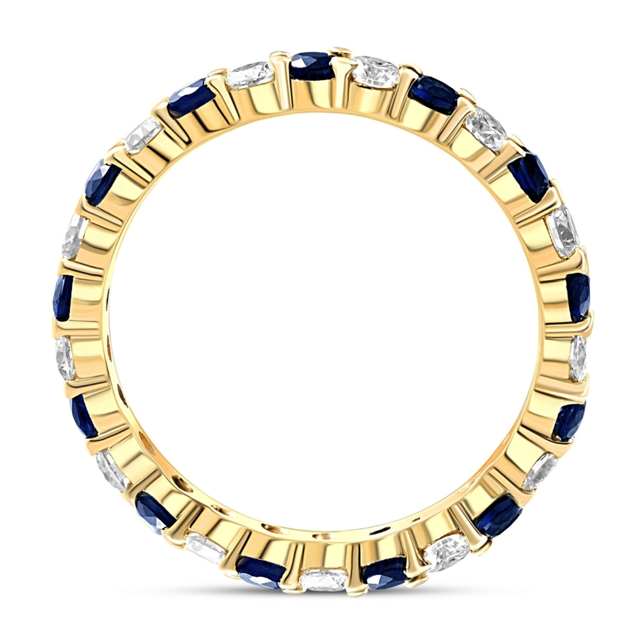1 cttw Blue Sapphire Diamond Wedding Eternity Ring 10k Yellow Gold (G-H, I1)