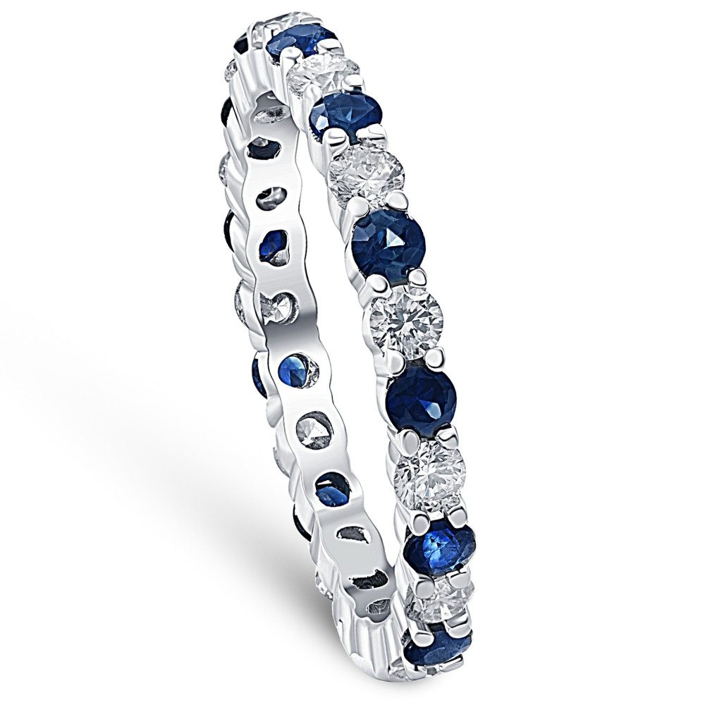 1 cttw Blue Sapphire Diamond Wedding Eternity Ring 10k White Gold (G-H, I1)