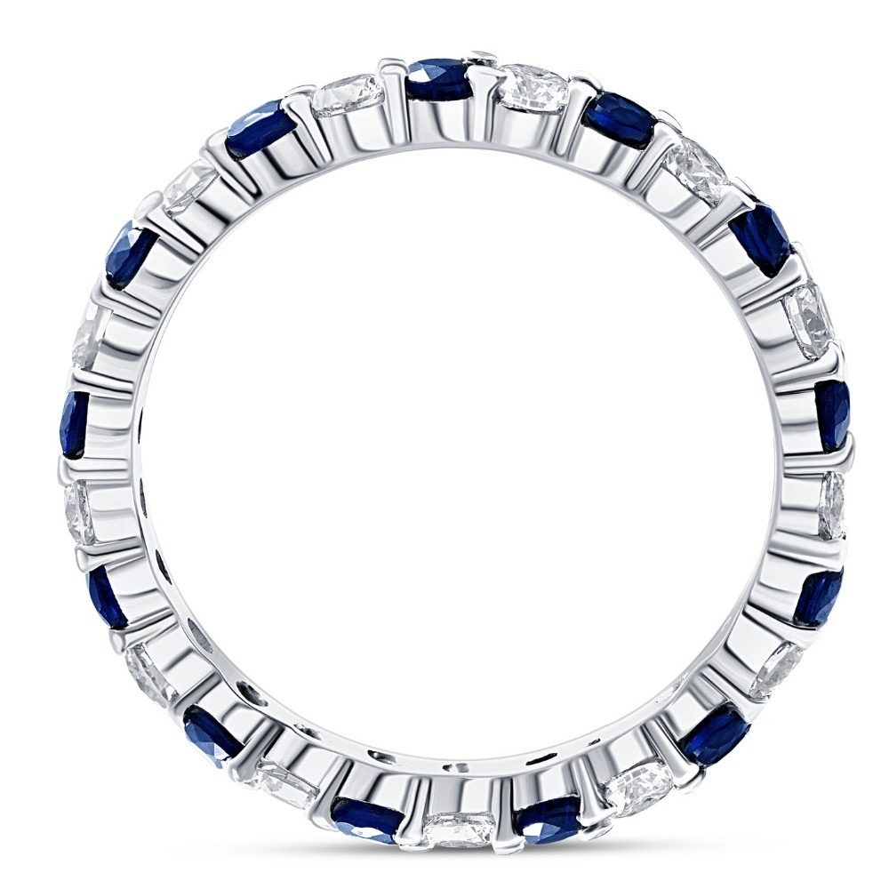 1 cttw Blue Sapphire Diamond Wedding Eternity Ring 10k White Gold (G-H, I1)