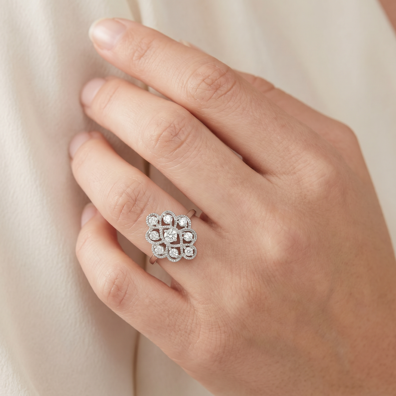 5/8ct Vintage Style Diamond Ring 14K White Gold (G-H, I1)