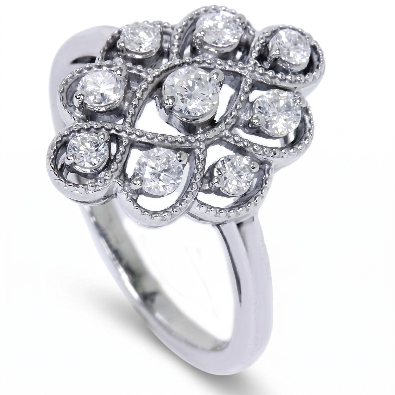 5/8ct Vintage Style Diamond Ring 14K White Gold (G-H, I1)