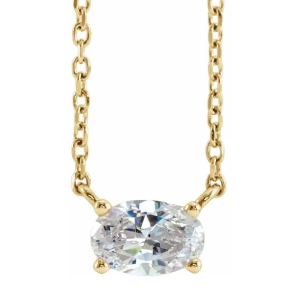 1/2Ct Oval Sideways Solitaire Lab Grown Diamond Necklace in White or Yellow Gold (G-H, SI)