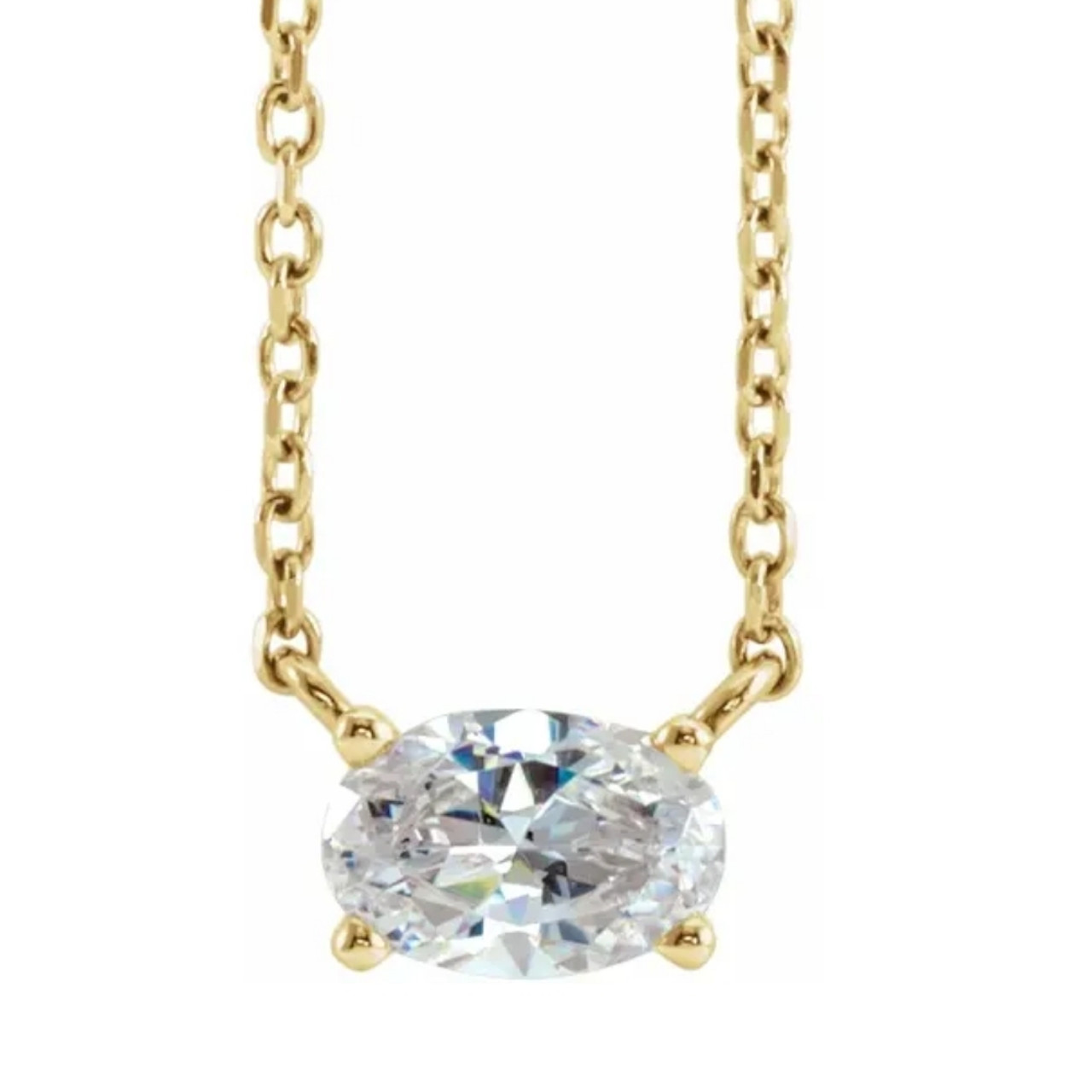 1/2Ct Oval Sideways Solitaire Lab Grown Diamond Necklace in White or ...
