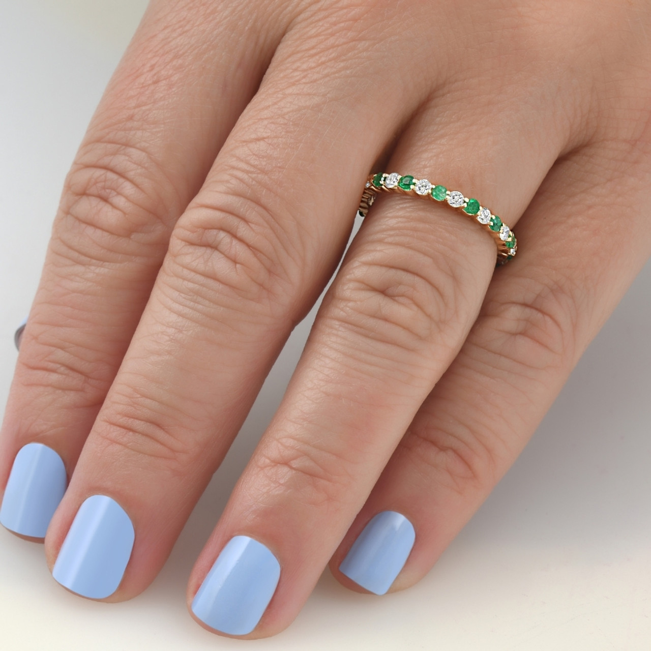 1 cttw Emerald & Diamond Wedding Eternity Stackable Ring 10k