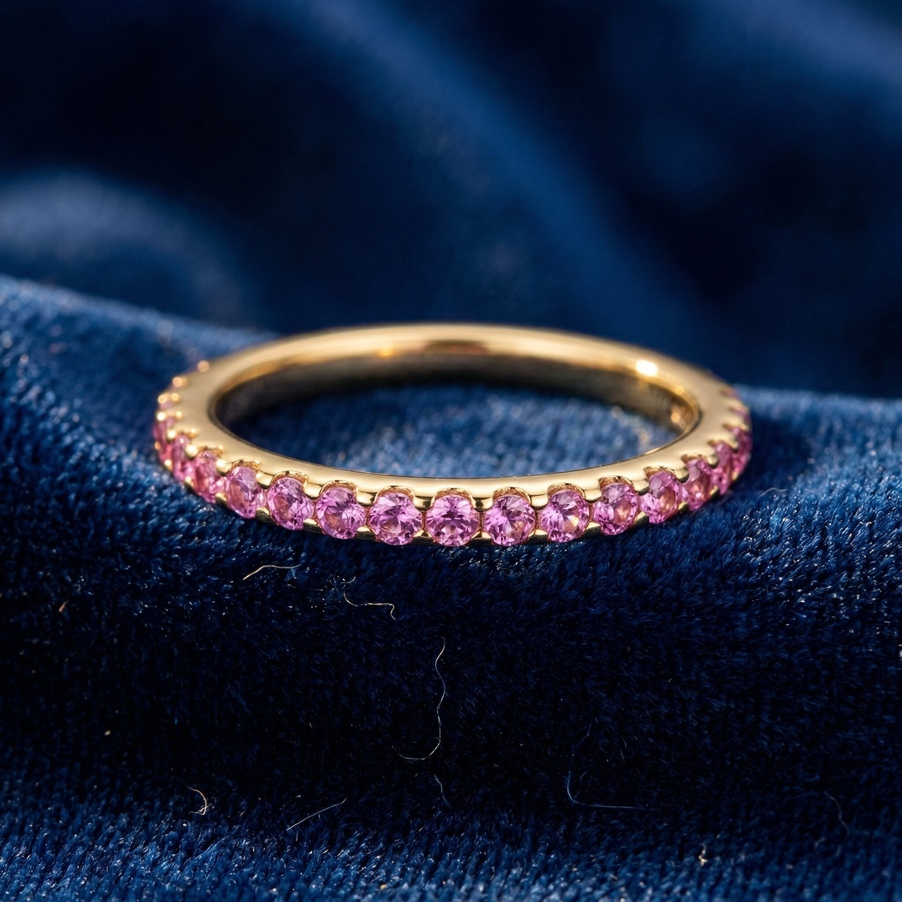 3/4Ct Pink Sapphire Stackable Ring Wedding Band 10k Yellow Gold