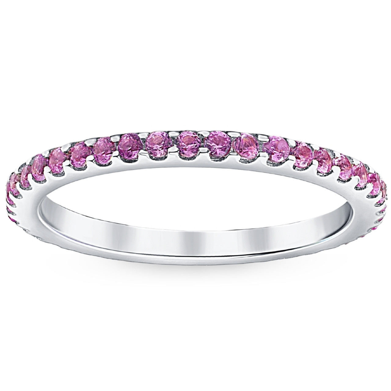 3/4Ct Pink Sapphire Stackable Ring Wedding Band 10k White Gold 3/4Ct Pink Sapphire Stackable Ring Wedding Band 10k White Gold