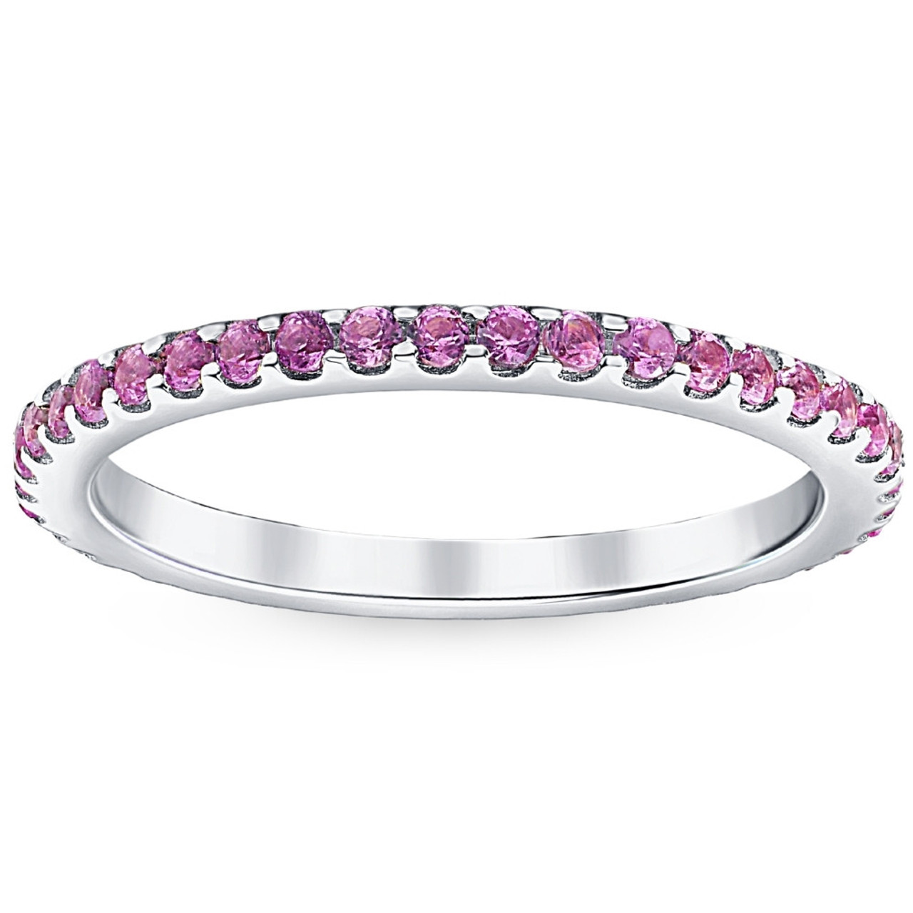 3/4Ct Pink Sapphire Stackable Ring Wedding Band 10k White Gold 3/4Ct Pink Sapphire Stackable Ring Wedding Band 10k White Gold