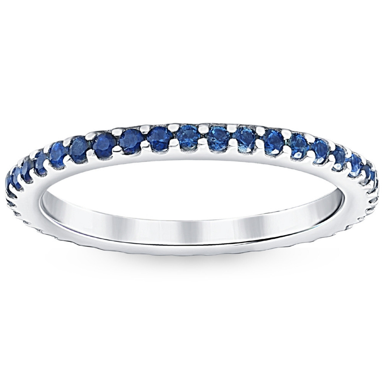 3/4Ct Blue Sapphire Stackable Ring Wedding Band 10k White Gold