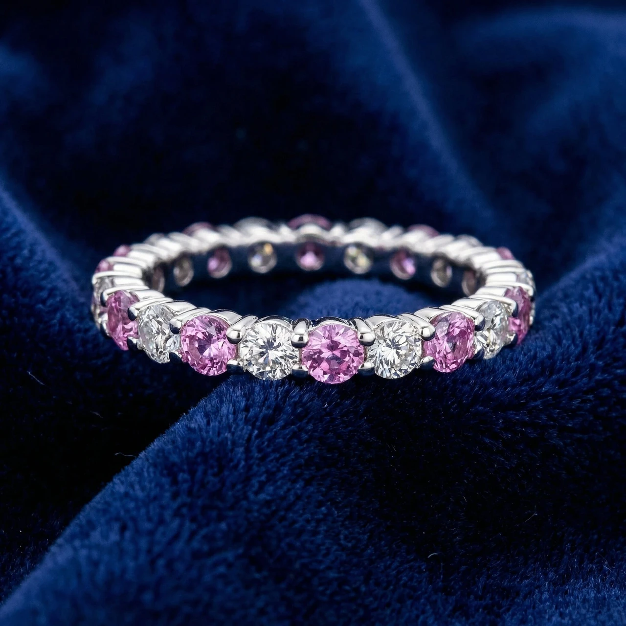1 cttw Pink Sapphire & Diamond Wedding Eternity Ring 10k White Gold (G-H, I1)