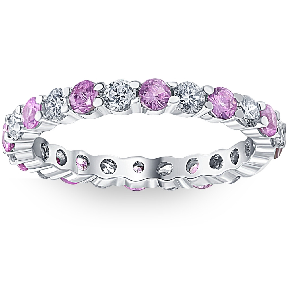 1 cttw Pink Sapphire & Diamond Wedding Eternity Ring 10k White Gold (G-H, I1)