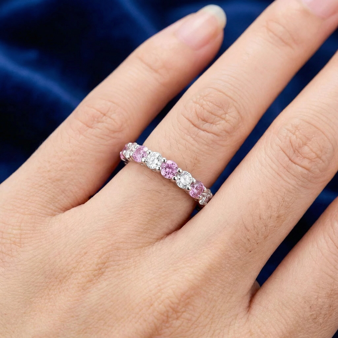 1 cttw Pink Sapphire & Diamond Wedding Eternity Ring 10k White Gold (G-H, I1)