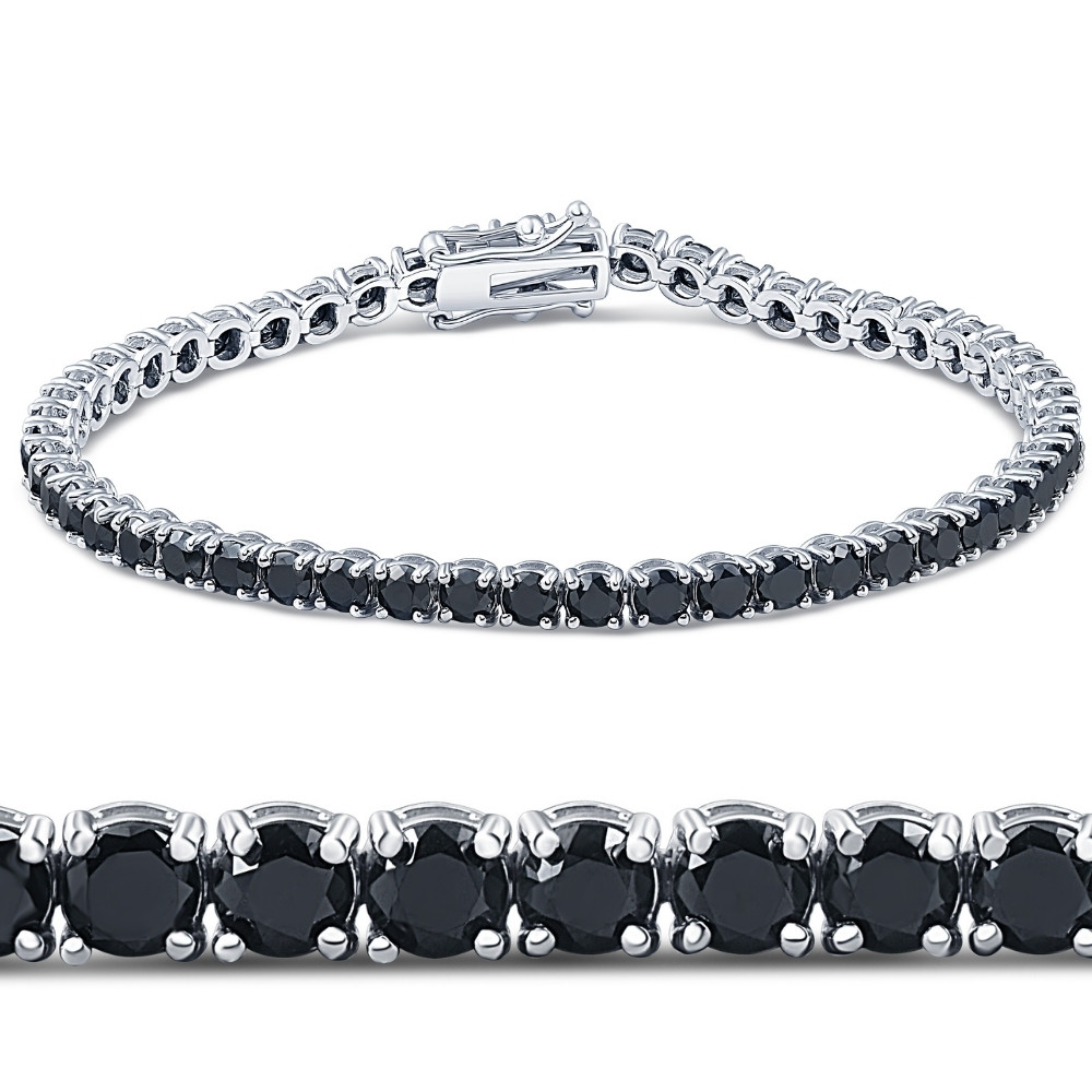 7 1/4 Ct Black Diamond Tennis Bracelet 14k White Gold 7" (Black, I2-I3)