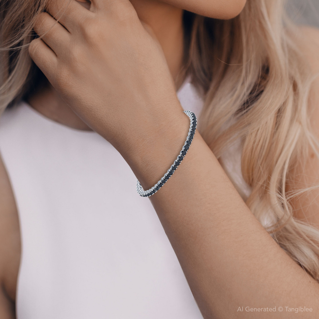 1/4 Ct Black Diamond Tennis Bracelet 14k White Gold 7