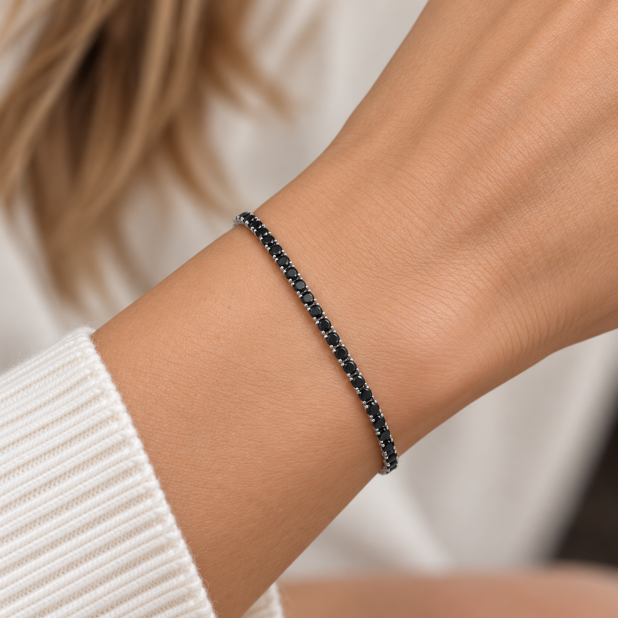 7 1/4 Ct Black Diamond Tennis Bracelet 14k White Gold 7" (Black, I2-I3)