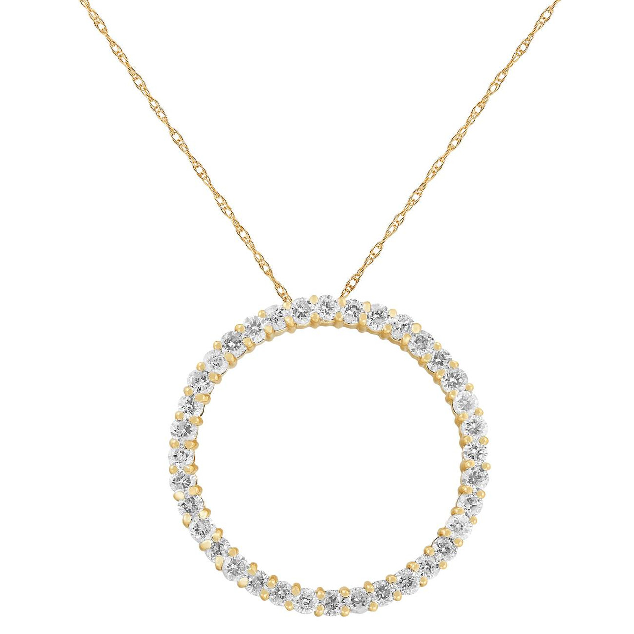2ct Circle Eternity 14K Yellow Gold Diamond Pendant (G-H, I2-I3) 2ct Circle Eternity 14K Yellow Gold Diamond Pendant (G-H, I2-I3)