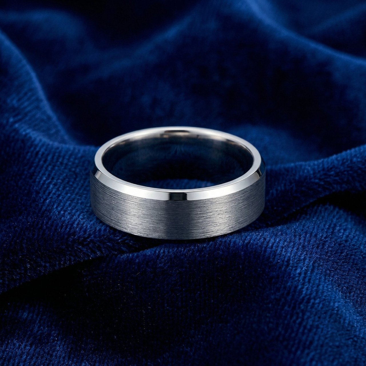 Men's Brushed Tungsten 7mm Beveled Comfort Fit Ring Wedding Band