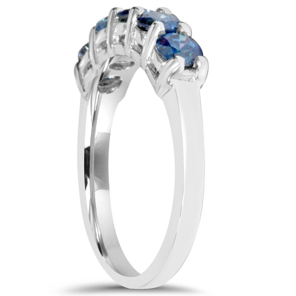 3/4ct Blue Diamond Wedding Ring 14K White Gold (Blue, SI)