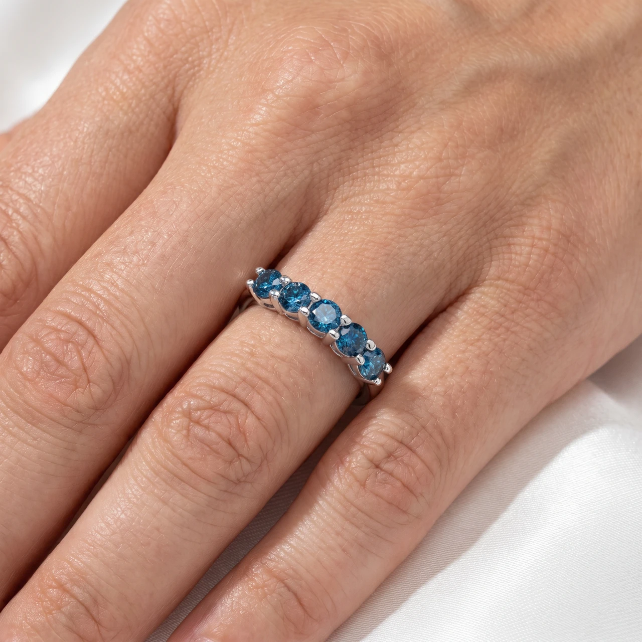 3/4ct Blue Diamond Wedding Ring 14K White Gold (Blue, SI)