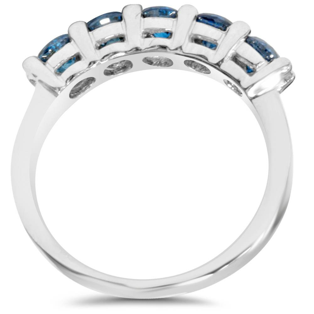 3/4ct Blue Diamond Wedding Ring 14K White Gold (Blue, SI)