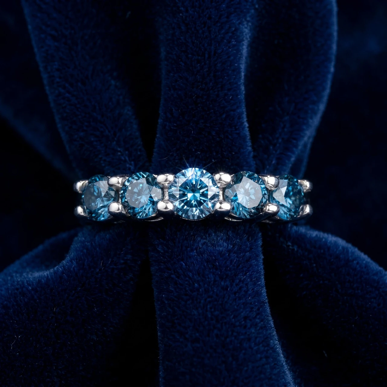 3/4ct Blue Diamond Wedding Ring 14K White Gold (Blue, SI)