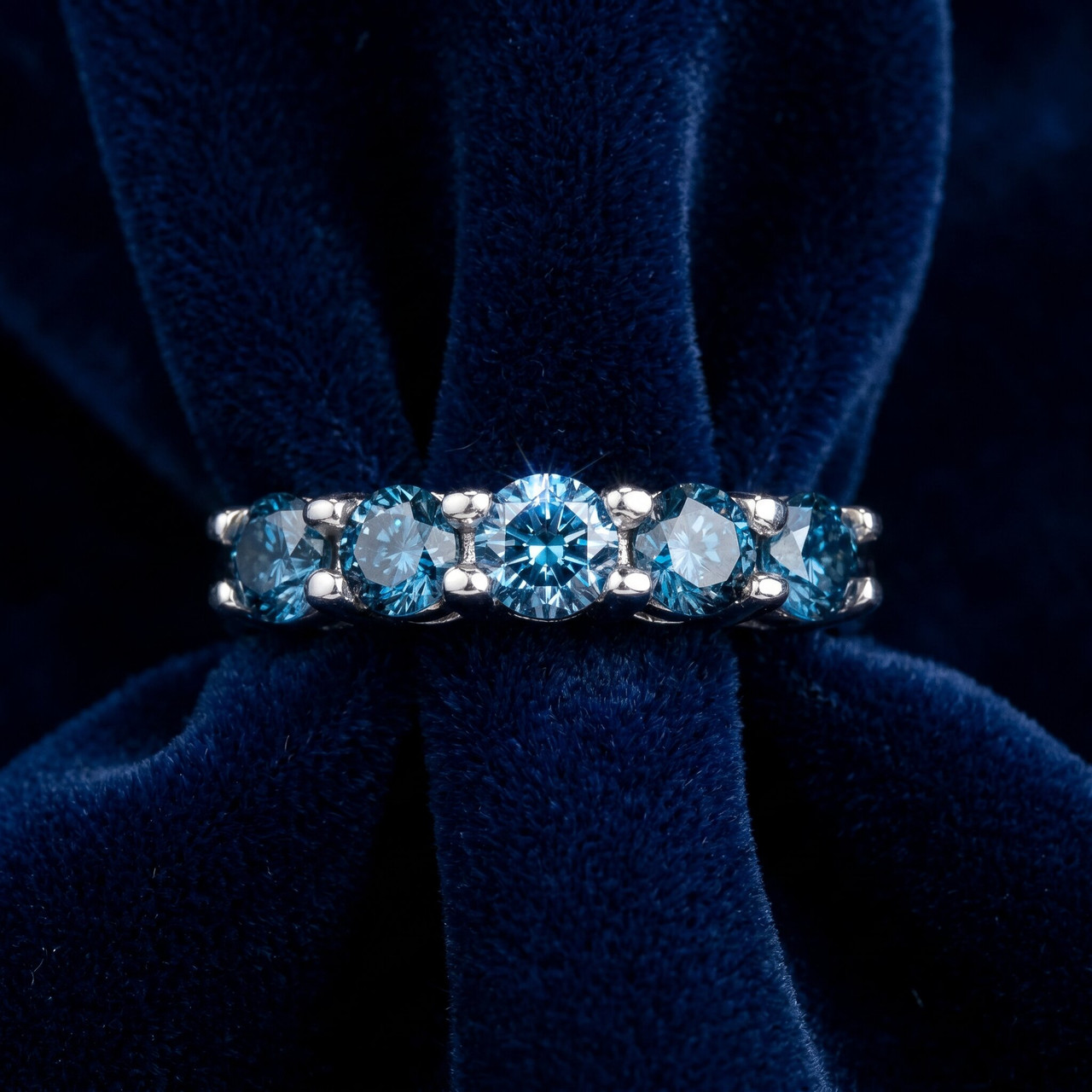 3/4ct Blue Diamond Wedding Ring 14K White Gold (Blue, SI)