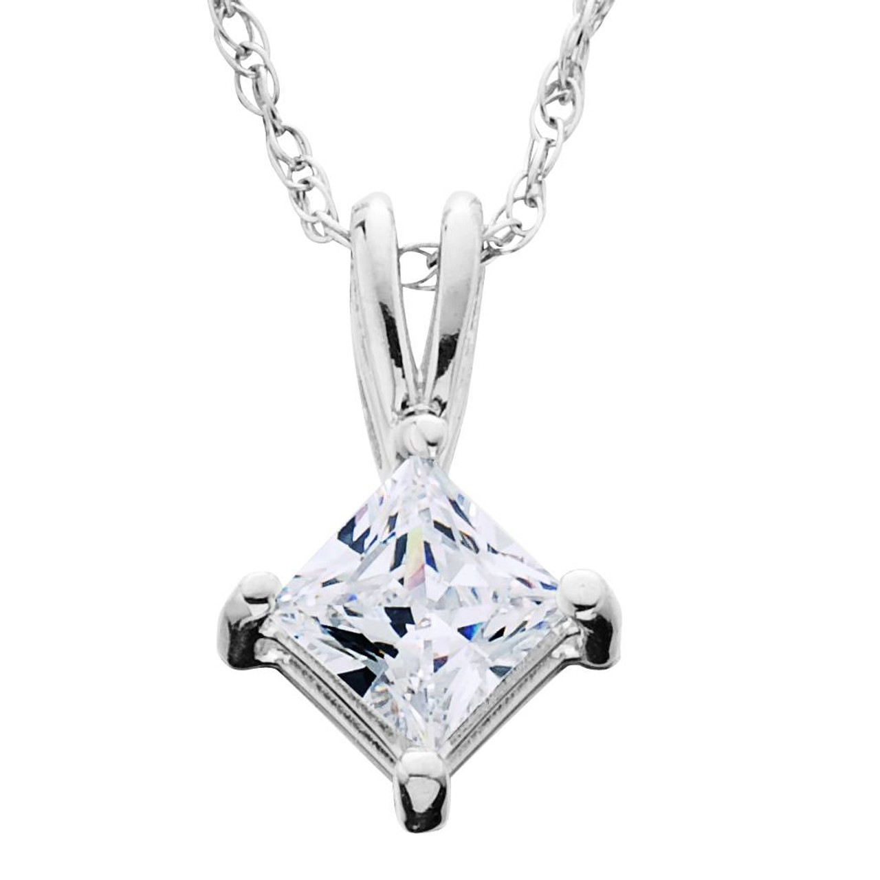 1/4ct Princess Cut Solitaire Diamond Pendant 14K White Gold (G-H, I1) 1/4ct Princess Cut Solitaire Diamond Pendant 14K White Gold (G-H, I1)