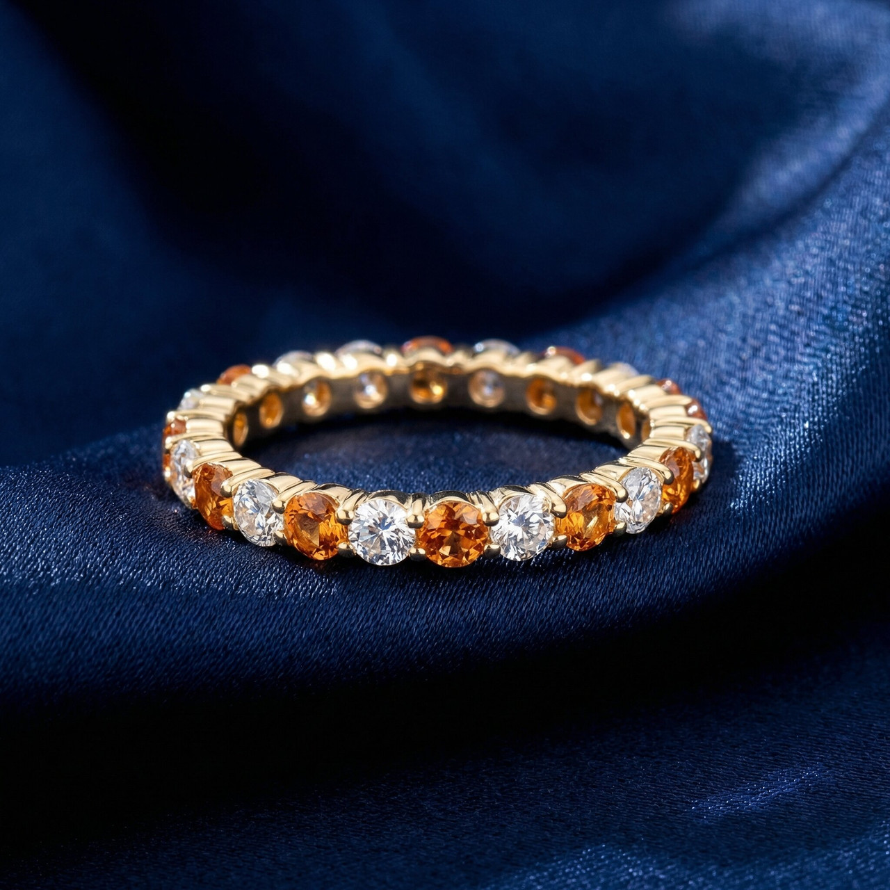 1 cttw Citrine & Diamond Wedding Eternity Stackable Ring 10k Yellow Gold (G-H, I1)