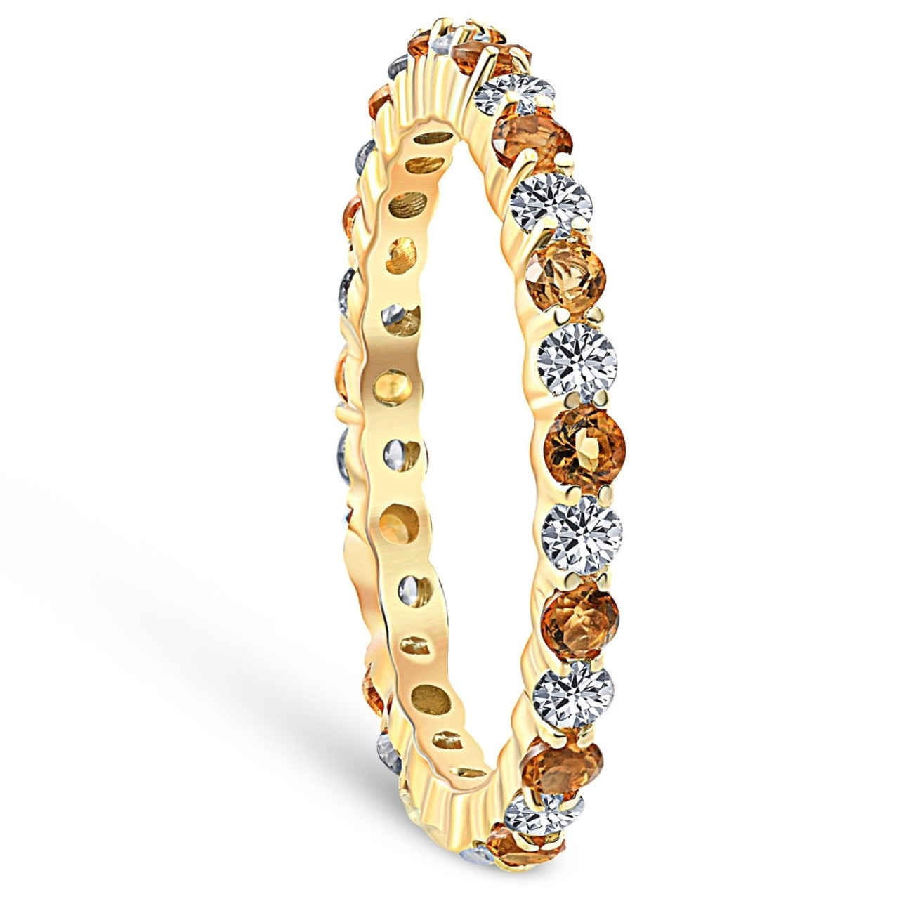 1 cttw Citrine & Diamond Wedding Eternity Stackable Ring 10k Yellow Gold (G-H, I1) 1 cttw Citrine & Diamond Wedding Eternity Stackable Ring 10k Yellow Gold (G-H, I1)