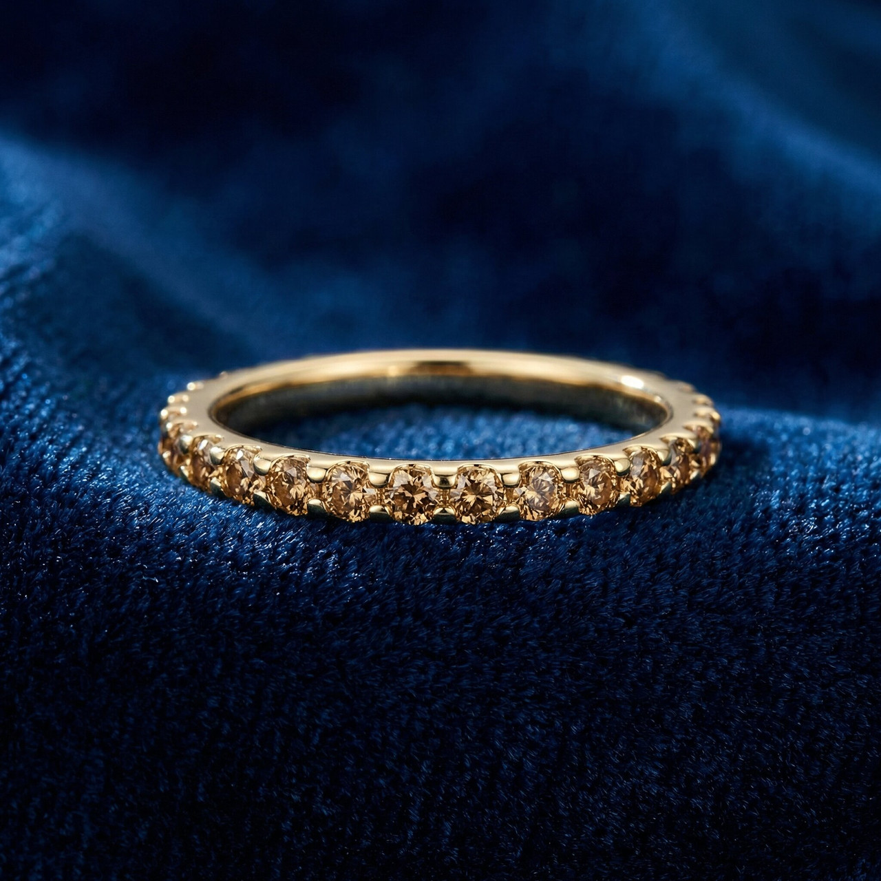 3/4Ct Genuine Citrine Eternity Ring Stackable Band 10k Yellow Gold