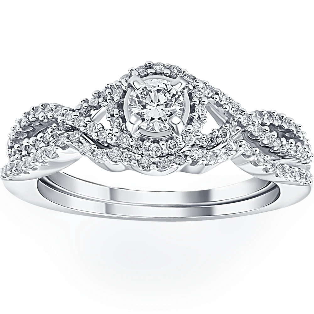 3/4CT Diamond Halo Infinity Engagement Wedding Ring Set 14k White Gold Lab Grown (E-F, VS)