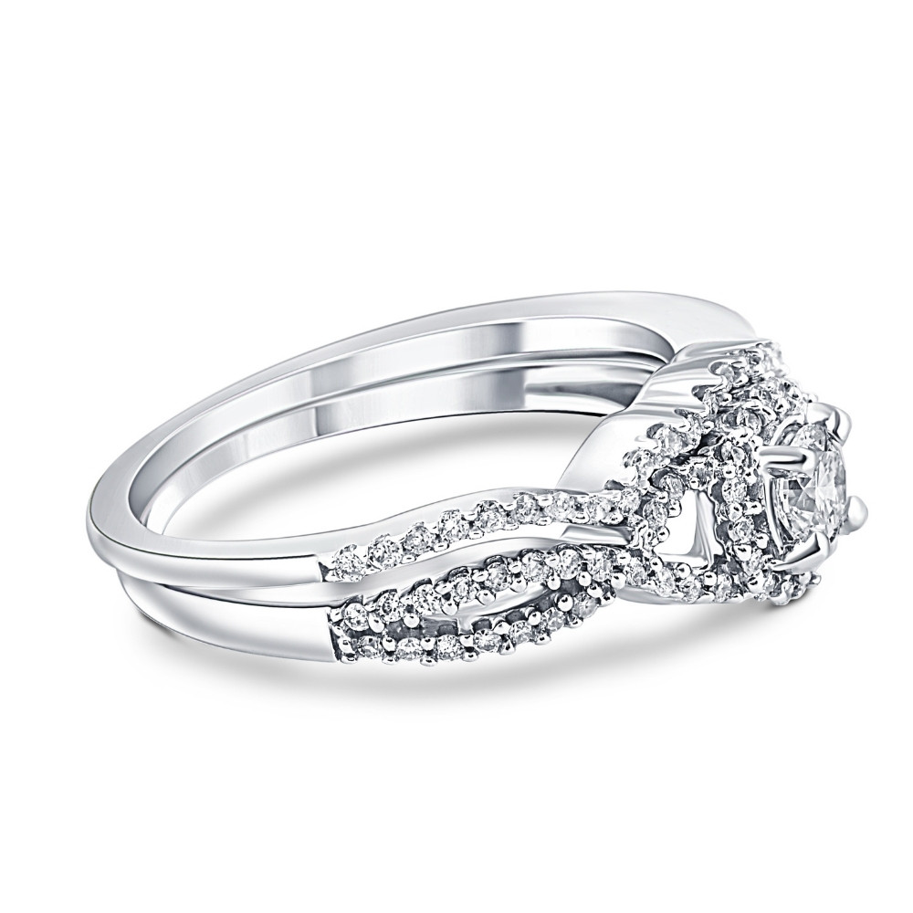 3/4CT Diamond Halo Infinity Engagement Wedding Ring Set 14k White Gold Lab Grown (E-F, VS)