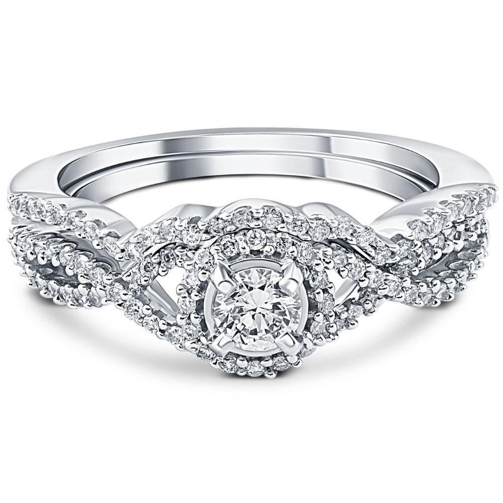3/4CT Diamond Halo Infinity Engagement Wedding Ring Set 14k White Gold Lab Grown (E-F, VS)