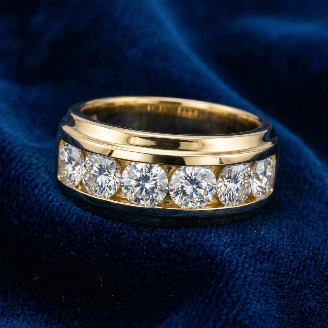 4Ct Diamond Men's Six Stone Anniversary Wedding Ring in 10k Yellow Gold (H-I, I1)
