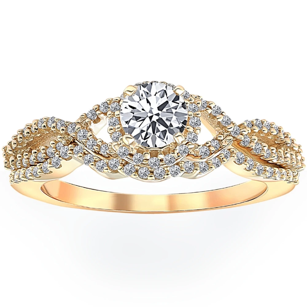 3/4 Ct Diamond Engagement Infinity Wedding Ring Set 14k Yellow Gold (H-I, I2-I3)