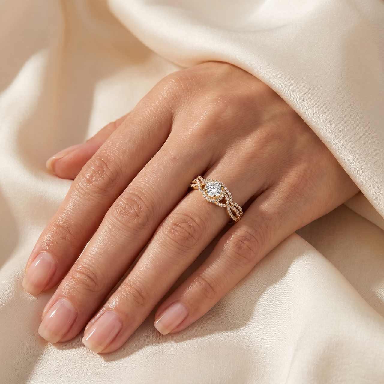 3/4 Ct Diamond Engagement Infinity Wedding Ring Set 14k Yellow Gold (H-I, I2-I3)