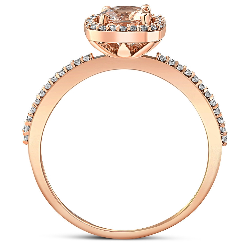 1 Ct Cushion Halo 6mm Morganite & Diamond Rose Gold Engagement Anniversary Ring (G-H, I1)