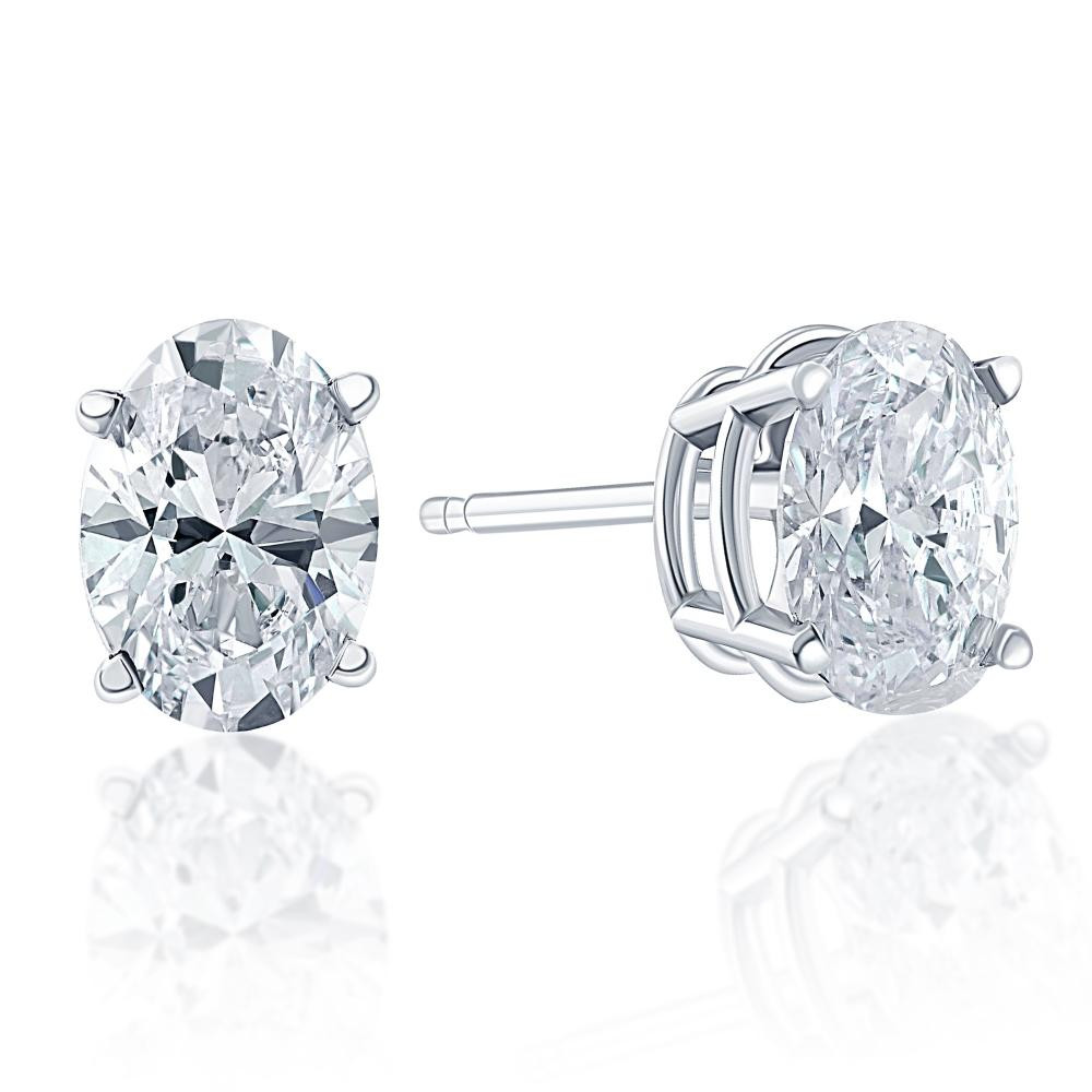 1 1/2 Ct Lab Grown Oval Diamond Studs 14k White Gold Earrings (J-K, VS)