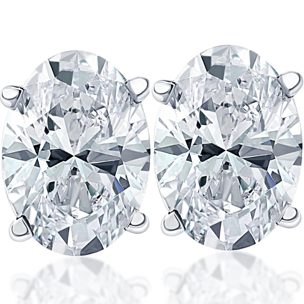 1 1/2 Ct Lab Grown Oval Diamond Studs 14k White Gold Earrings (J-K, VS)