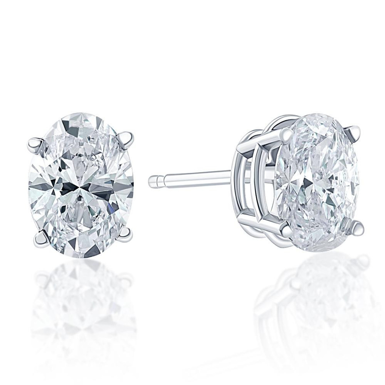 Half Carat Oval Diamond Stud Earrings in 18K White Gold | Quality Diamonds