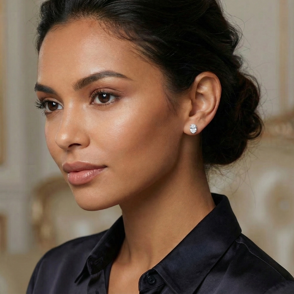 2 Ct Lab Grown Oval Diamond Studs 14k White Gold Earrings (F-G, VS)